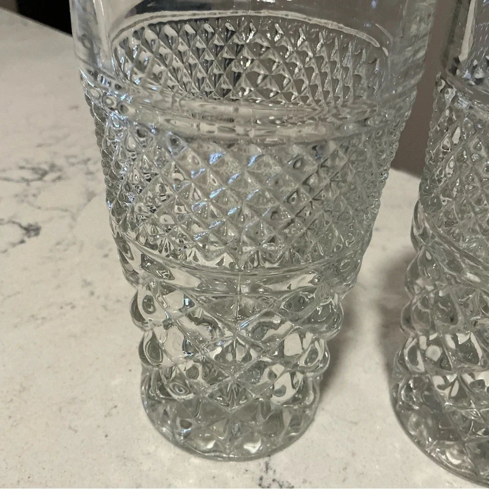 Vtg Anchor hocking Wexford clear glass flat tumbler criss cross ice water glass